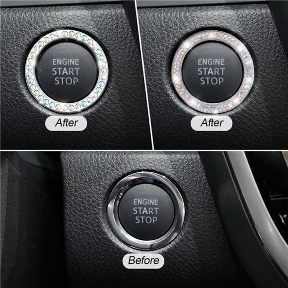 Car Start Button Bling Rhinestone Diamond Engine Button Ring 2-Pack Multi-Color - Picture 5 of 7